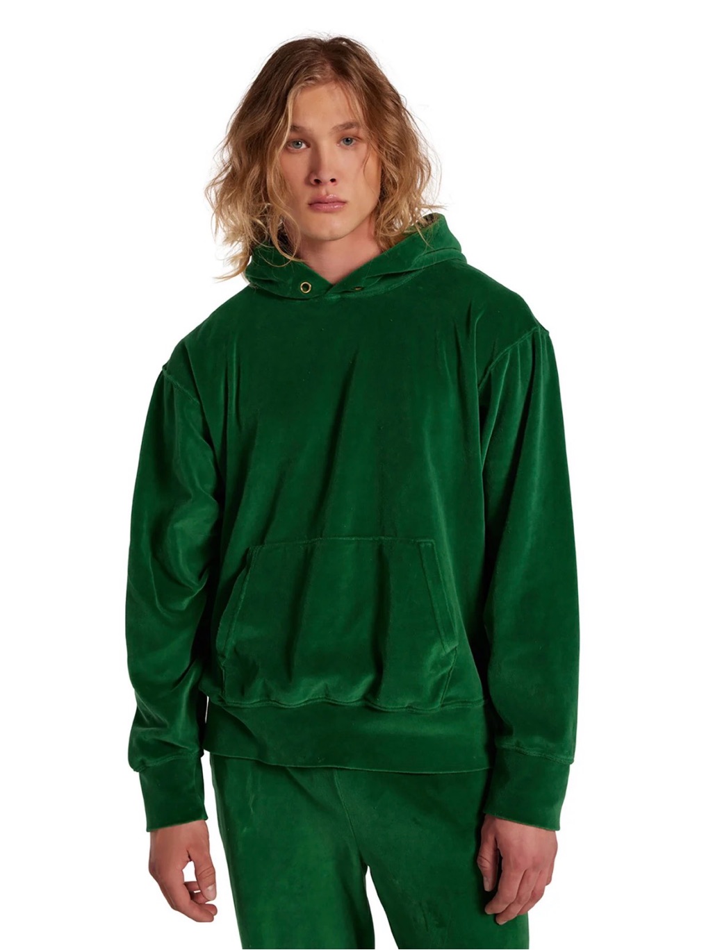 Les Tien Green Velour Hoodie Size Large $297